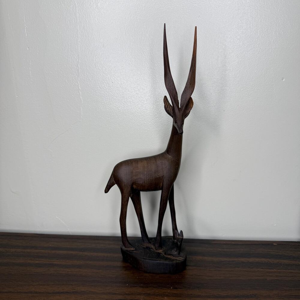 Vintage Mid Century Hand Carved Wooden Gazelle Antelope Figurine